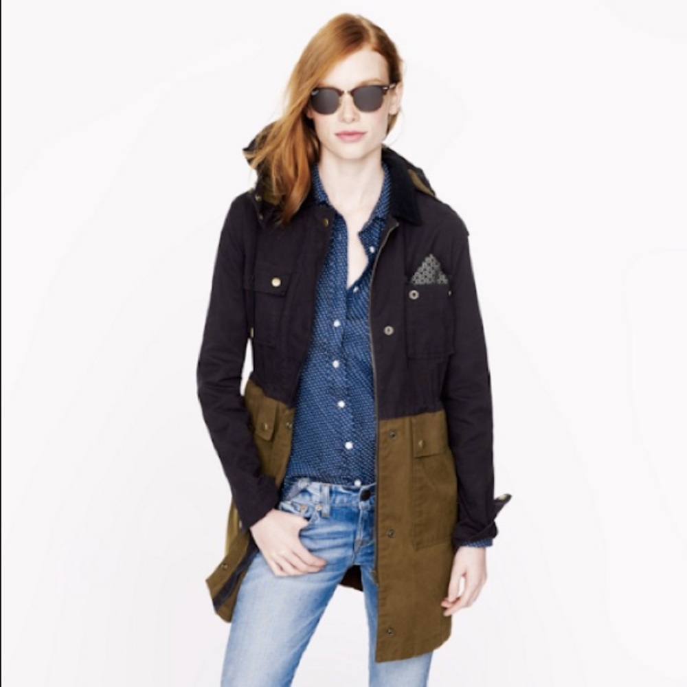 J Crew Long Colorblock Field Jacket Sz Small